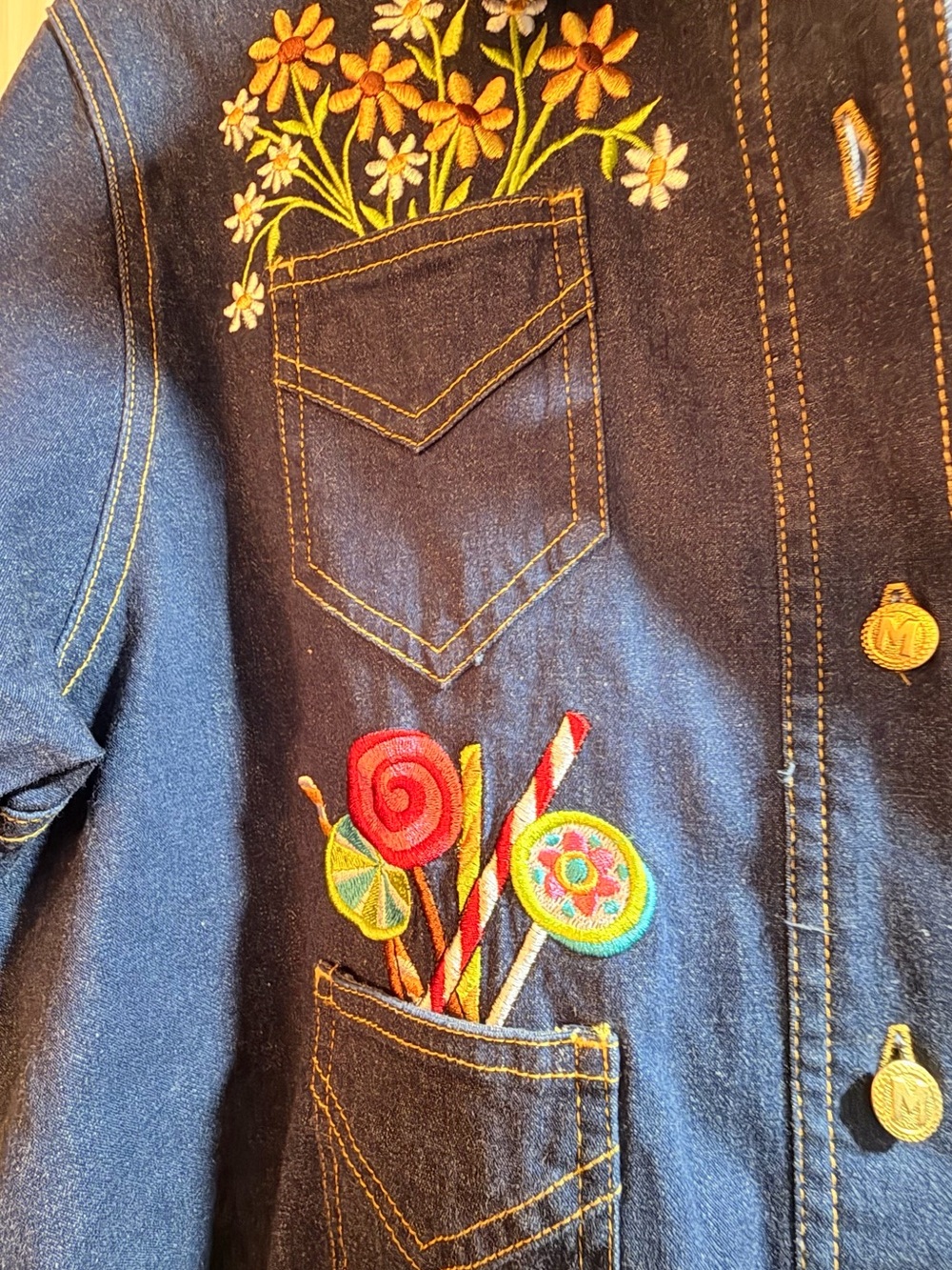Lot2 SZ MED Bob Mackie Wearable Art Dark Denim Shirt Jacket Embroidered & Hat - Picture 13 of 16
